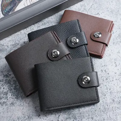 Men's Short Button Wallet with Multiple Card Slots, Horizontal - 4