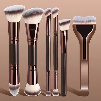 6-Piece Makeup Brush Set, including foundation, powder, blush, concealer, eyeliner, and eyebrow brushes