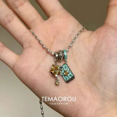 Tarot kartı kolye, mavi glitter, yıldız tasarımı, gırtlak zinciri - 3