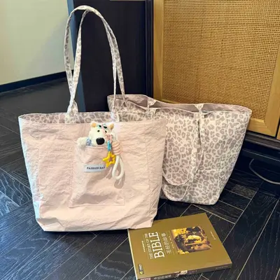 Çift Taraflı Leopar Desenli Kadın Tote Çanta, Sırt ve Omuz Askılı - 6
