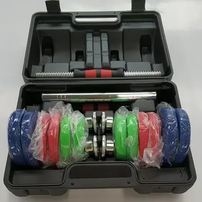 Colorful vinyl-coated dumbbell set, fitness shaping, adjustable