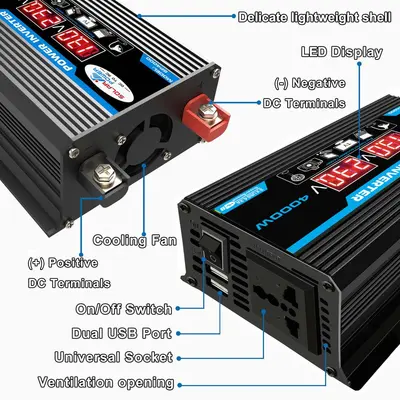 300W İnvertör 12V-220V/110V, Araç ve Ev Kullanımı, Çift USB ve Ekranlı Taşınabilir - 4
