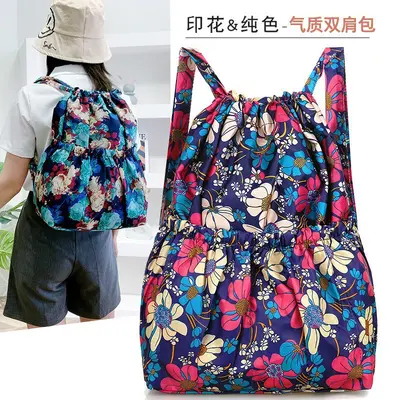 Ultra-Light Floral Drawstring Backpack for Women, Foldable Shopping Bag - 1