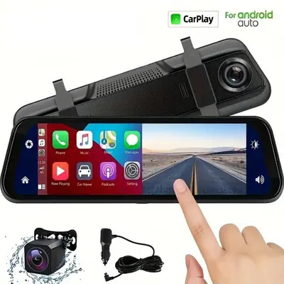 10 inç dash cam çift lens CarPlay HD dikiz aynası WiFi - 7