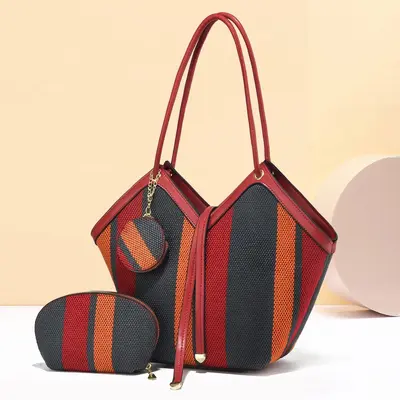 Large Capacity Women's Shoulder Bag, Color-Block Handbag - 9