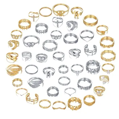 Cross-border bestselling diamond-studded cross leaf ring multi-jointed 23-piece set pearl sun and moon ring