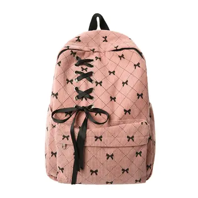 Corduroy Bow Backpack for Women and Students - 6