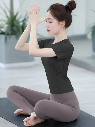 2026新款瑜伽服套装女高级感网纱速干透气短袖普拉提健身运动上衣 - 10