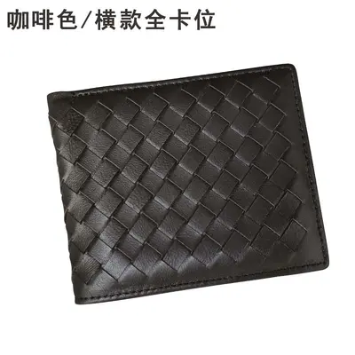 Herren-Kurzbrieftasche aus echtem Leder, handgeflochten, Schaffell, schlank, Münzfach - 9