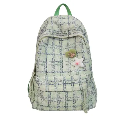 Junior High Backpack, Korean Style Corduroy, Large Capacity - 7