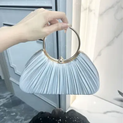 Pleated evening bag with single shoulder strap, small clutch handbag - 9
