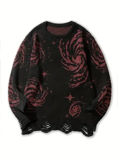 Y2K-Retro-Pullover, Wirbel-Druck, locker, mit Löchern - 7