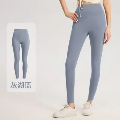 Çıplak hissi şeftali kalça yoga taytı, ter emici, dokuz çeyrek - 8