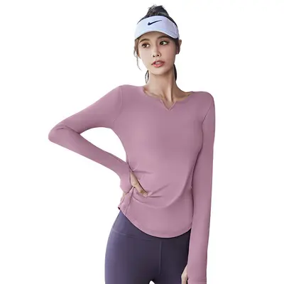 V-Neck Long Sleeve Yoga Top with Ruched Waist for Women - 6