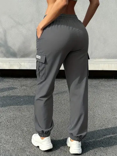 Women's Loose Multi-Pocket Workwear Pants, Spring Summer, Drawstring Hem, EU Size - 5