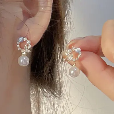 Inci çiçek vintage kulak klipsi, küpelü delme gerektirmez