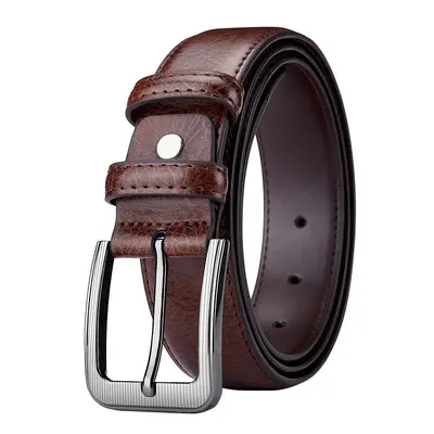 Men's Leather Belt with Pin Buckle, Modern Business and Casual Style
