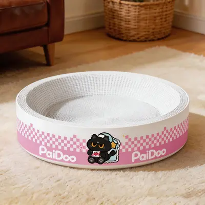 Weiße Kuh Katzenkratzbrett aus Karton, extra groß mit Katzenbett - 8