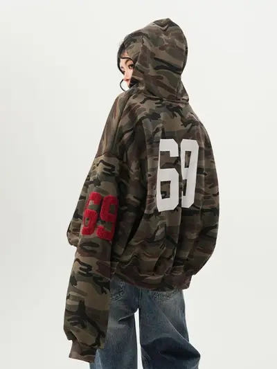 American High-Street Camouflage Hoodie Sweatshirt Unisex Paar Frühling Retro Trend Brand Oversized Casual Kapuzenjacke