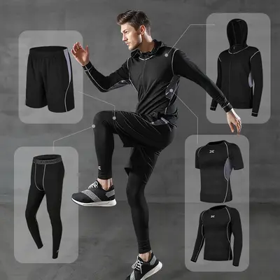 Men's Running Sportswear Set with Shorts, Tights and Short-Sleeve Top - 1