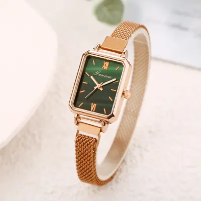 Wholesale trend retro square peacock green Milan mesh strap, decorative green watch for women with premium feel. - 9