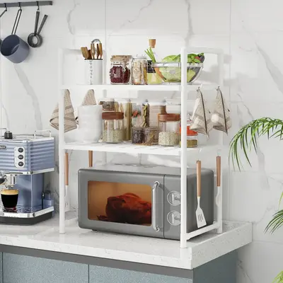 Mikrowellen-Ofenregal verbreitert und verdickt Backofen-Brotmaschinen-Lagerregal mit Ellbogenhaken doppellagige Küchen-Gewürzorganizer - 3