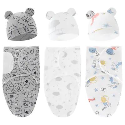 Newborn Swaddle Sleeping Bag Set with Spring Silk Blanket and Hat, Model 8304 - 9