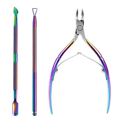 Manicure Set: Cuticle Nippers, Nail Scissors, Stainless Steel Cuticle Pusher - 8
