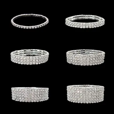 Women's full rhinestone elastic bracelet with multi-row claw chain