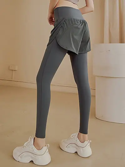 假两件瑜伽裤女高腰提臀收腹跑步运动裤速干弹力紧身健身打底长裤