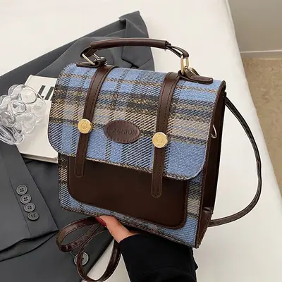 Preppy-Stil Rucksack für Frauen, Nischen-Rucksack, 2025 neue einfache Karo-Schultasche, englischer Stil Damen-Handtasche für den Arbeitsweg - 9