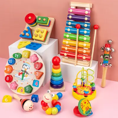 Holz-Lernspielzeug-Set mit Xylophon und Perlen für Babys - 3