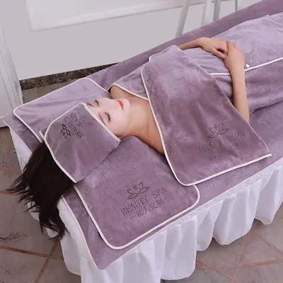 Beauty Salon Towel Set with Head Wrap and Bed Sheet Towel with Hole - 7