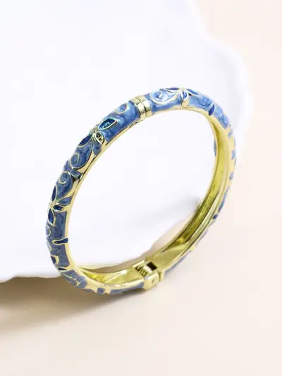 Jinggtaiblau-Armband grenzüberschreitend neu Legierung Emaille farbig Strass-Einfassung feiner offener Armreif moderner Vintage-Stil Kristall-Armband Lagerbestand Großhandel - 10