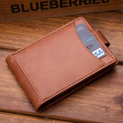 Men's Short PU Wallet, Korean Style, Buckle Closure, Retro Card Holder - 3
