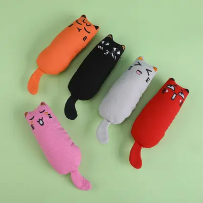 Cute Expression Thumb-Shaped Plush Cat Toy, Bite-Resistant - 3