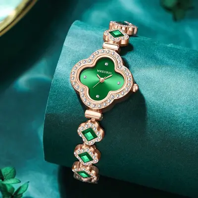 Live streaming hot-selling fashion four-leaf clover bracelet quartz watch emerald women's watch women's watch manufacturer wholesale