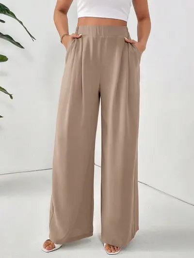 Relaxed Wide-Leg Draped Trousers with Cross Pockets
