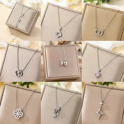 Bestseller im Cross-Border Live-Streaming silberne Titankette Halskette Damen mit Mikro-Zirkonia-Anhänger elegante Schlüsselbeinkette Schmuck nicht verfärbbar