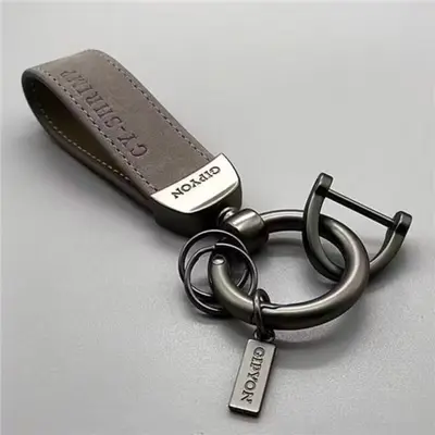 Genuine Leather Men's Car Keychain with Metal Key Ring