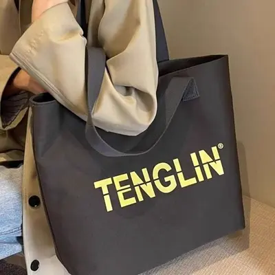 Japon tarzı kanvas tote çanta, büyük hacim, harf baskılı, tek omuz askılı