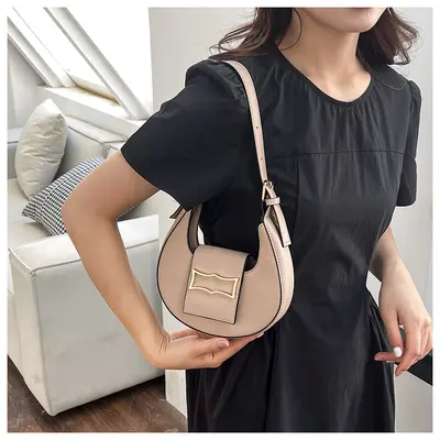 Women's Solid Color Underarm Bag, Crescent Single Shoulder Handbag - 2