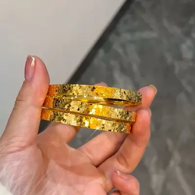 24K altın bilezik, CNC kesim üç yüzlü, buzlu parlak tarzı, kadın için