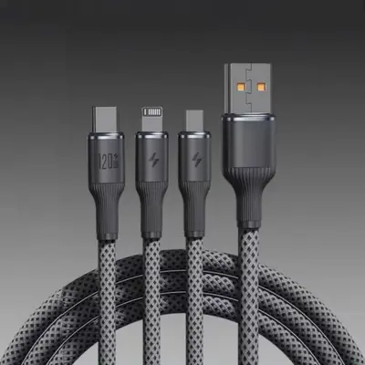 3-in-1 120W fast charging cable with tungsten braid for USB-C and Apple devices - 7