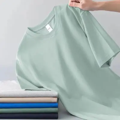 Sommerliches Milchweiß-Seide-180g-Baumwoll-Herren-T-Shirt mit kurzen Ärmeln in Weiß, lockerer Schnitt, undurchsichtige Auskleidung, Sommer-Oberteil, direkt vom Hersteller - 12