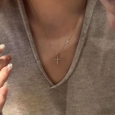 Doppelkreuz-Halskette mit Kristallen, Damen, elegantes Vintage-Design