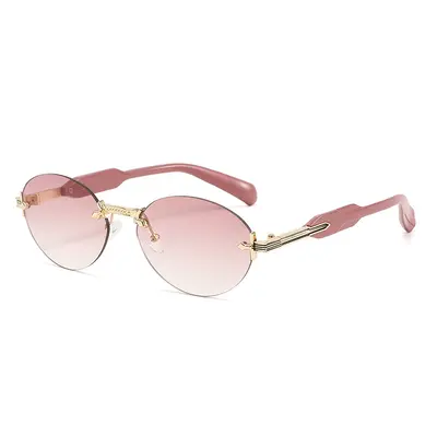 Retro Oval Frameless Sunglasses Unisex with Cut-Edge Lenses - 5
