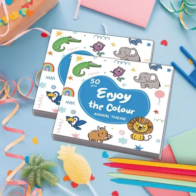 Children's Coloring Book 50 Pages, Portable Mini Cartoon Animals - 1