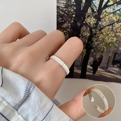 S925 pure silver women's ring open adjustable minimalist - 10