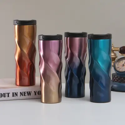 Stainless Steel Gear-Shaped Thermos Cup, Rotating Flat Coffee Mug - 2